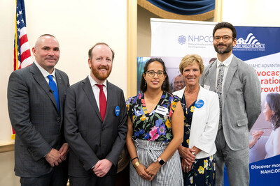 At the Capitol Hill briefing in Washington D.C., from left: Dr. Joseph Shega, VITAS Healthcare; Logan Hoover, NHPCO; Dianne Munevar, NORC; Susan Lloyd, Delaware Hospice; and Davis Baird, NAHC.