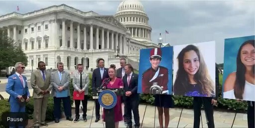 Lori Alhadeff, mother of Alyssa Alhadeff - a victim of the 2018 Parkland, Florida shooting - speaks in front of the U.S. Capitol Building to support the ALYSSA Act. Named in Alyssa's honor, the ALYSSA Act would mandate silent panic alarms in schools nationwide.