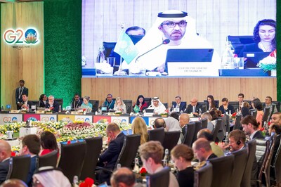 COP28 President-Designate Dr. Sultan Al Jaber speaking at G20 ministerial meeting in Chennai.