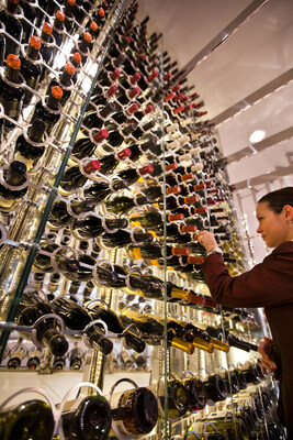 Celebrity Solstice's restaurant, Grand Epernay, features an impressive two-story wine tower.