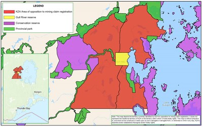 Kiashke Zaaging Anishinaabek area of opposition to mining claim registration (CNW Group/Kiashke Zaaging Anishinaabek)