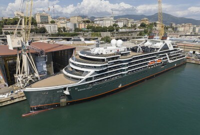 Seabourn Pursuit, the line’s second ultra-luxury expedition ship, at the T. Mariotti Shipyard during its official handover ceremony.