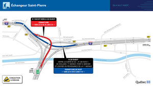 Fermetures majeures dans l'échangeur Saint-Pierre du 4 au 7 août 2023