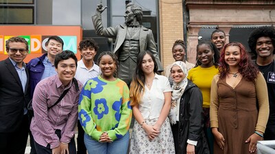 The 2023 CIEE Frederick Douglass Global Fellows at the unveiling of the Frederick Douglass statue in Belfast on July 31, 2023.