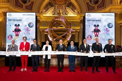 Guests of honour officiate an opening ceremony at The Venetian Macao Wednesday for ‘Meet the Magic: In celebration of Disney 100 by Philip Colbert and Jason Naylor.’ It is one of the special exhibitions of Art Macao 2023 and is on display Aug. 3-Oct. 15 at The Venetian Macao, The Londoner Macao and Le Jardin.