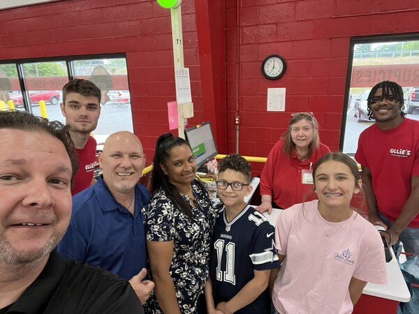 CMN Miracle Child Kyle Gouldner visits the team at the Ollie’s store in Harrisburg, Pennsylvania.