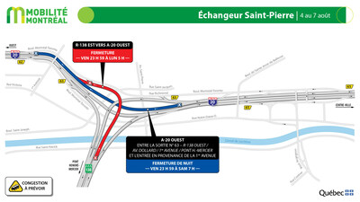Échangeur Saint-Pierre, fin de semaine du 4 août (Groupe CNW/Ministère des Transports et de la Mobilité durable)