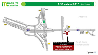 A30 est, la sortie 78 (Clairevue) à Saint-Bruno-de-Montarville - à partir du 5 août (Groupe CNW/Ministère des Transports et de la Mobilité durable)
