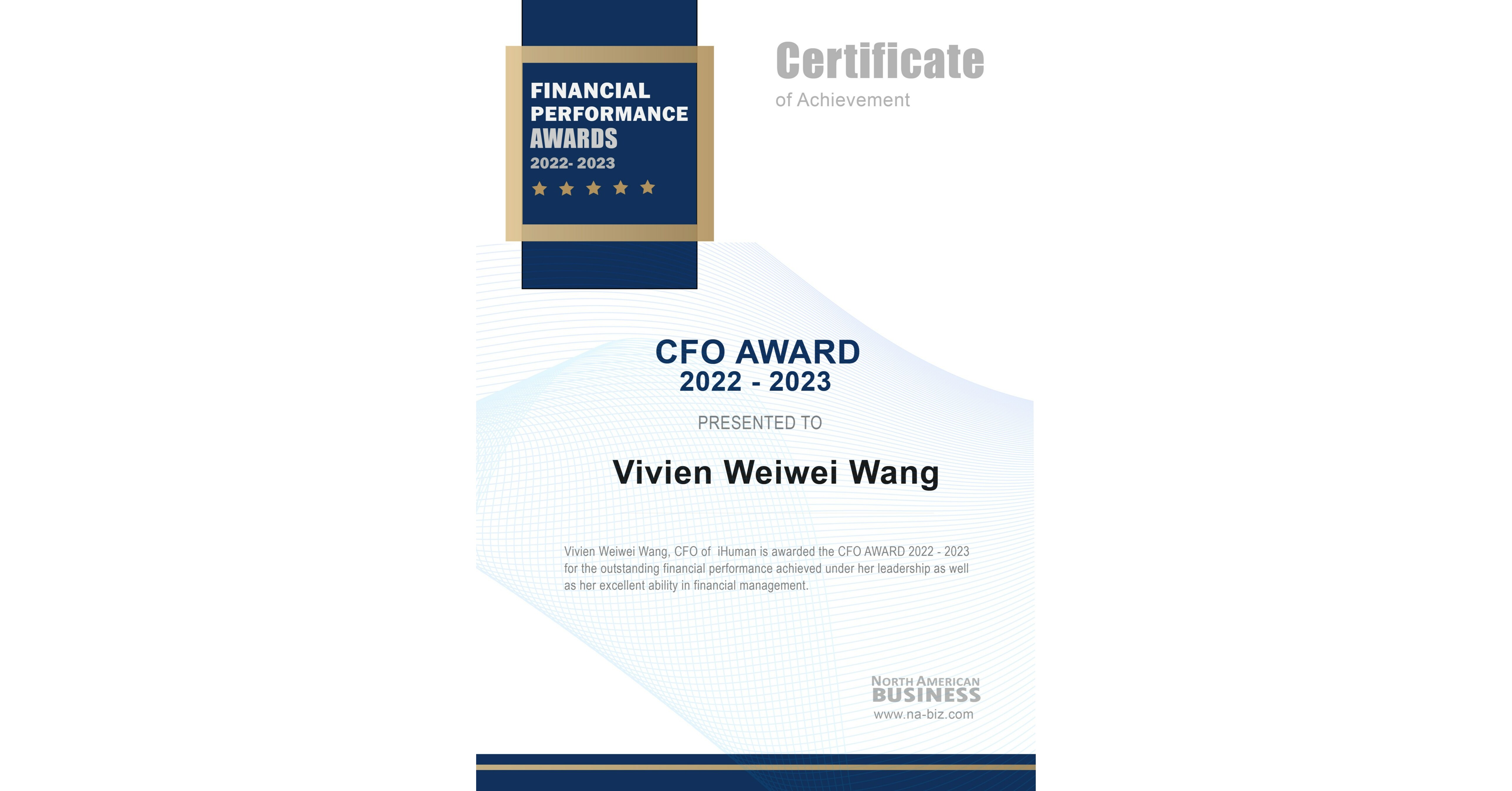 iHuman's Vivien Wang Recognized as CFO of the Year 20222023
