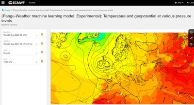 O site do ECMWF mostra as previsões climáticas feitas pelaPangu-Weather (Fonte: ECMWF) (PRNewsfoto/Huawei)