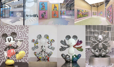 From top: Mr Doodle 24 new giant original artworks on display; World premiere, exquisite and limited-edition art piecesof 「Disney Art Collection by Mr Doodle」(from left to right: 120cm Mickey Sculpture, 30cm SA Mickey, 15cm SA Mickey and 120cm SA Mickey)