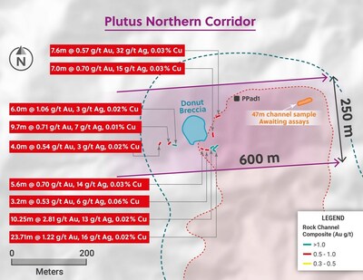 Figure 1: Continuous Channel Chip Sampling Results from Outcrops in the Plutus Northern Corridor (CNW Group/Collective Mining Ltd.)