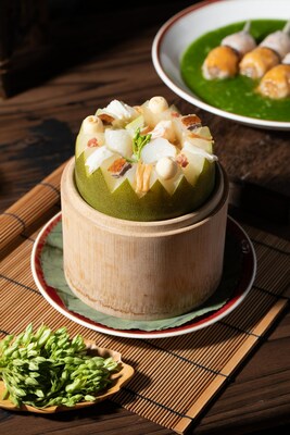 Guests can enjoy Double-boiled Fish Maw and Shark Fin Soup in Mini Winter Melon at Pang’s Kitchen. (PRNewsfoto/Galaxy Macau)