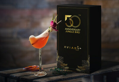 Hilton Kuala Lumpur's 50th Anniversary limited edition box which comes with the bird shaped glass and a Jungle Bird cocktail at Aviary Bar