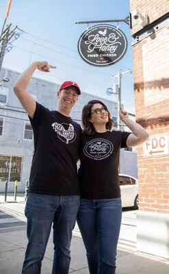 Love & Honey Fried Chicken Owners Todd & Laura Lyons outside of the original Northern Liberties, Philadelphia location.