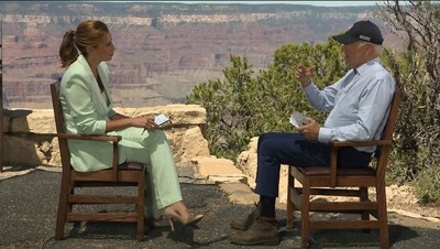 President Joe Biden is interviewed by THE WEATHER CHANNEL's Stephanie Abrams at The Grand Canyon to address global warming and climate change.