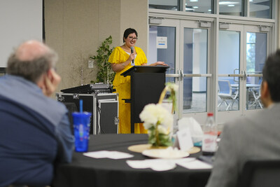 Estrella Garcia speaks at a graduation ceremony on July 27 to celebrate Inland Empire Health Plan’s inaugural Community Health Worker Residency Program cohort. Garcia was one of nine CHWs to complete the program focused on the mission of reducing barriers to health care services in marginalized and underserved communities.