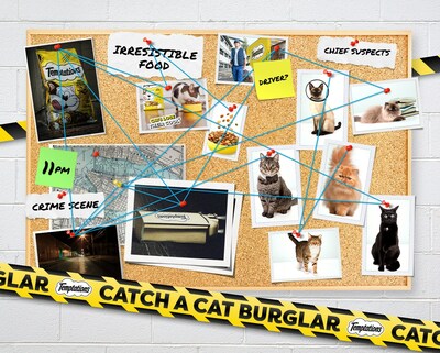 Listeners of the new “Catch a Cat Burglar” limited podcast series can submit their guesses to uncover the purrrrpetrator for a chance to win a cat-tastic prize from the TEMPTATIONS™ brand. (PRNewsfoto/TEMPTATIONS)