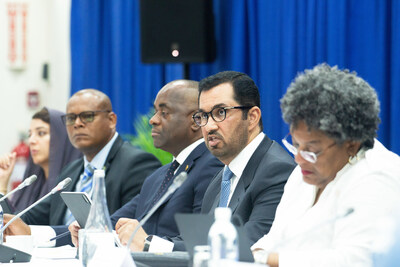 COP28 President-Designate Dr. Sultan Al Jaber alongside leaders of the Caribbean community at CARICOM