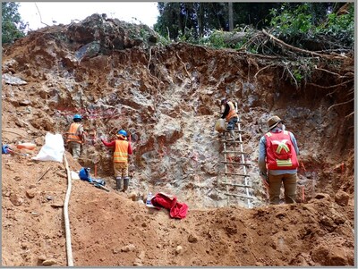 Figure 5. Wall of FQ at Success Creek being uncovered and sampled by company workers. (CNW Group/Golden Shield Resources)
