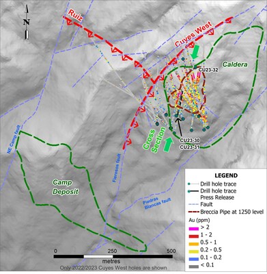 Figure 1. Plan map showing location of the Camp, Cuyes Caldera, and Cuyes West deposits. (CNW Group/Luminex Resources Corp.)