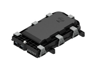 PLP's COYOTE® STP-L with the latching lid closed, forming an IP68-compliant waterproof seal. The STP-L is one of three new COYOTE STP Pro Series fiber optic closures.