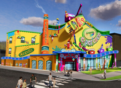 Artist rendering of the exterior of the new, next generation Crayola Experience attraction that will add its unique splash of color to the popular vacation destination of Pigeon Forge, Tenn. in fall 2024. The family destination for interactive, creative play encourages kids to explore art and technology, express their creativity, and experience color in a whole new way. The newest member of the Crayola Experience pack will join operations in Pennsylvania, Florida, Minnesota, Texas, and Arizona.