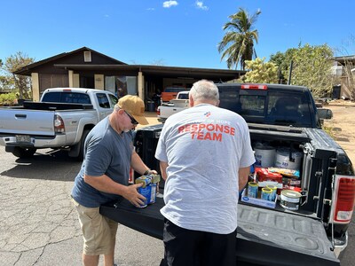 Convoy of Hope's Disaster Services team delivers essential supplies to survivors of the Maui wildfires.  Convoy is working on the island to deliver life-sustaining supplies. (PRNewsfoto/Convoy of Hope)
