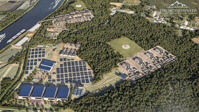 Rendering of the Mountaineer GigaSystemtm including Hyperscale Carbon Neutral Data Centers providing both production and consumption of lifecycle carbon neutral hydrogen