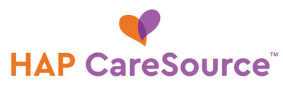 This is a combined logo of Health Alliance Plan (HAP) and CareSource in orange and purple.