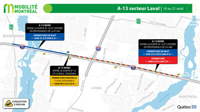 5. A-13 secteur Laval, 18 au 21 août (Groupe CNW/Ministère des Transports et de la Mobilité durable)