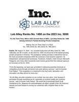 Lab Alley Ranks No. 1480 on the 2023 Inc. 5000 Making the List For the Third Time
