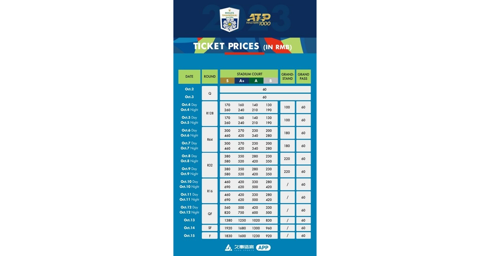 Shanghai Rolex Masters ATP1000-2023 Shanghai Tennis(ATP1000) Tickets