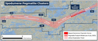 Figure 1: Spodumene pegmatite clusters at the Property discovered to date. (CNW Group/Patriot Battery Metals Inc)