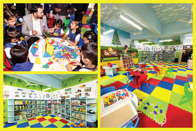 Mr. Ryan Pinto with children at the Ryan Toy Library in RIS-Kharghar