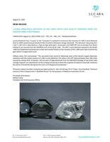 LUCARA ANNOUNCES RECOVERY OF 692 CARAT WHITE GEM QUALITY DIAMOND FROM THE KAROWE MINE IN BOTSWANA (CNW Group/Lucara Diamond Corp.)