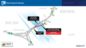 Fermetures majeures sur le pont Honoré-Mercier et dans l'échangeur Saint-Pierre du 25 au 28 août 2023