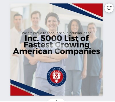 EGA ASSOCIATES EARNS COVETED SPOT ON THE INC. 5000 LIST 
FOR THE THIRD CONSECUTIVE YEAR