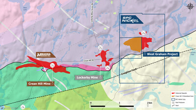 Figure 2: Aerial plan map of the West Graham area showing the relative locations of the historic West Graham and Crean Hill 3 Resource. Addition current and historic mineralized zones including the Crean Hill Mine (current and historic) and Lockerby Mine (historic) are also shown. (CNW Group/SPC Nickel Corp.)