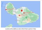 Map of Wild Fires including location of World Vision Partner on Island.