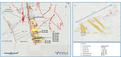Figure 1: Plan map of recent drilling along the Napoleon vein. (CNW Group/Vizsla Silver Corp.)