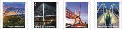 Spectacular Bridges grace stamps. Presorted First-Class Mail stamps highlight engineering, architecture.