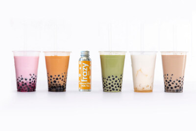 Frazy Bottles come in six new Boba Tea flavors — Peach Black Tea, Mango Black Tea, Brown Sugar Milk Tea, Almond Black Milk Tea, Milk Black Tea and Thai Milk Tea. Frazy Bottles are 2.75 oz. concentrated versions of portable, highly customized specialty boba teas and coffees delivered in compact, shelf-stable bottles direct to consumers’ doors. Consumers warm the boba tapioca pearls for three seconds in a microwave to soften, add hot or cold water and/or ice, and enjoy a delicious 8 oz. boba tea.