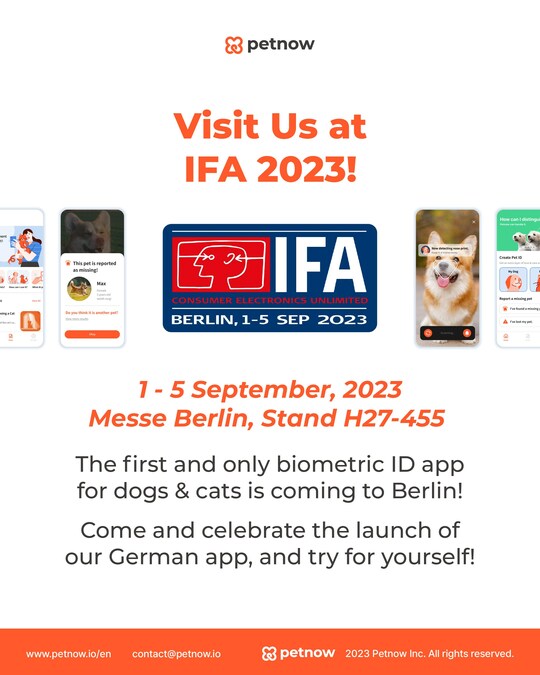 Petnow Expands Its Biometric Pet Identification App to More European Countries with German Language Support at IFA Berlin - Vimarsana News
