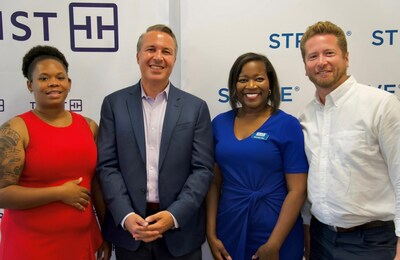 STRIVE celebrated a $1 million donation from Truist Foundation during a ceremony on Wednesday, Aug. 23, 2023, which included inspirational remarks from Shakita Rivers (left), a student in the STRIVE Birmingham pilot cohort, which will graduate from STRIVE’s career readiness training program later this week. (Also pictured, L-R: STRIVE Birmingham Executive Director Quiwintre Frye, STRIVE CEO Phil Weinberg and Jared Weinstein, Former Partner/COO/Co-Founder, Thrive Capital.)