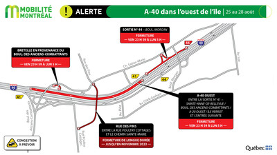 A-40 dans l’ouest de l’île, 25 au 28 août (Groupe CNW/Ministère des Transports et de la Mobilité durable)
