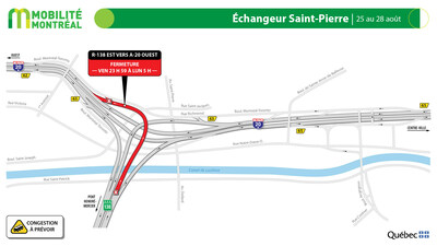 Échangeur Saint-Pierre, 25 au 28 août (Groupe CNW/Ministère des Transports et de la Mobilité durable)
