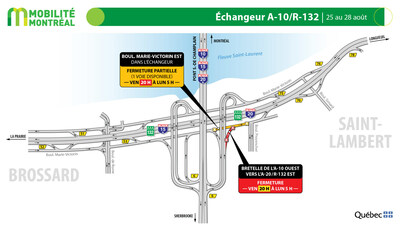 Échangeur A-10 / R-132, 25 au 28 août (Groupe CNW/Ministère des Transports et de la Mobilité durable)