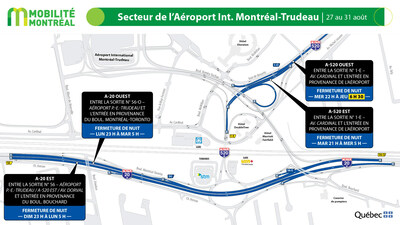 Secteur de l’Aéroport Int. Montréal-Trudeau, 27 au 31 août (Groupe CNW/Ministère des Transports et de la Mobilité durable)