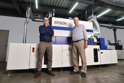 Gary Fairgrieve-Park and B.J. Chandler from Mountain View Printing tout the speed, vibrant colors and digital varnish on the Epson SurePress L-6534VW digital label press for helping their label business expand.